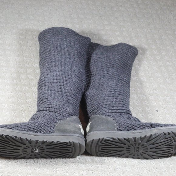 Ugg Size 8 Classic Cardy Boots Tall Pull On Slouchy Foldable Grey Knit Sweater - Picture 3 of 10